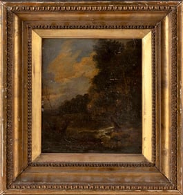 CONTINENTAL SCHOOL (19th Century,), Barbizon School landscape., Oil on panel, 8.5" x 7.25". Framed