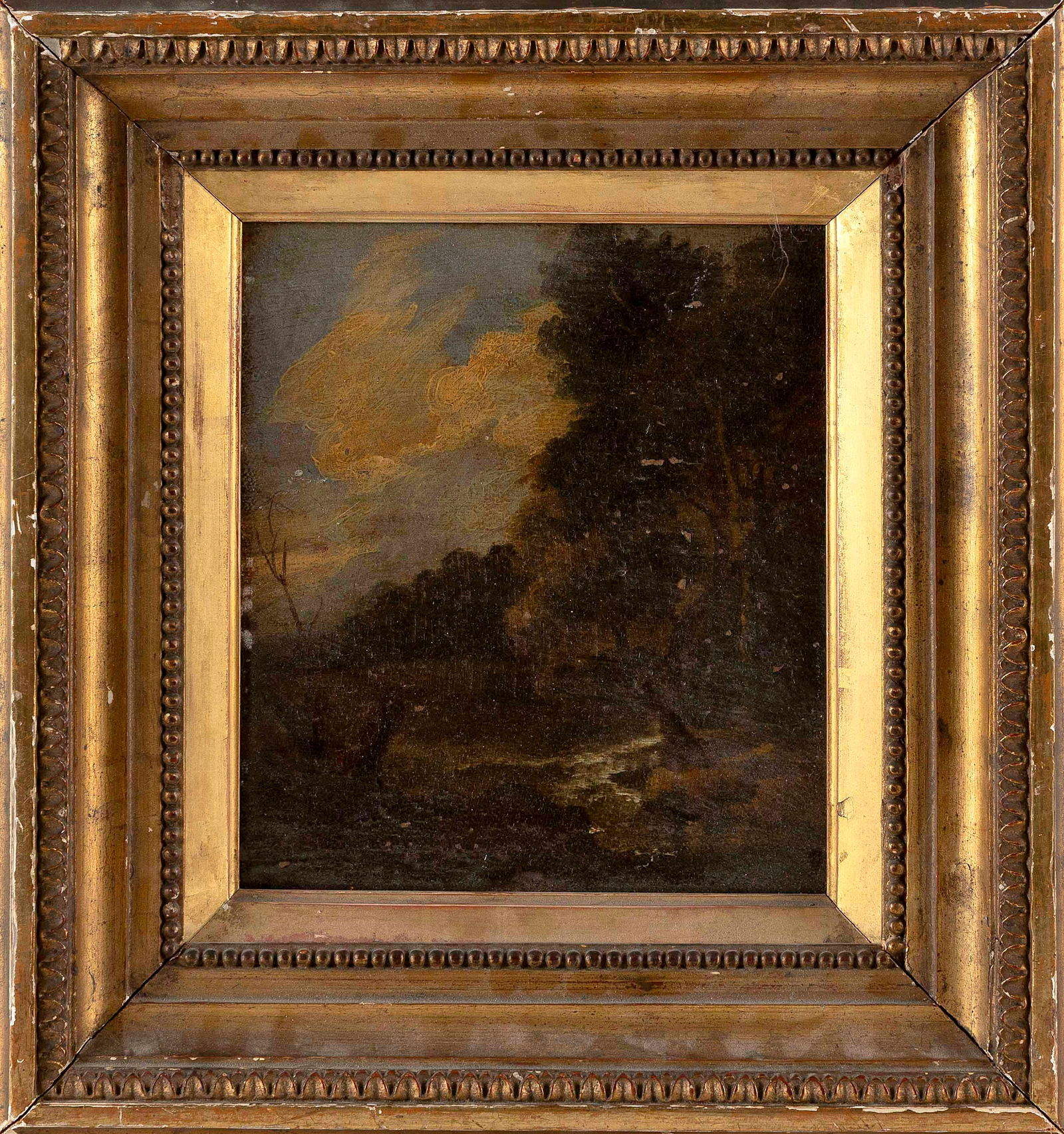 CONTINENTAL SCHOOL (19th Century,), Barbizon School landscape., Oil on panel, 8.5" x 7.25". Framed (1 of 2)