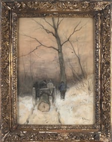 CONTINENTAL SCHOOL (19th Century,), Winter landscape., Watercolor on paper, 19" x 13.5" sight.