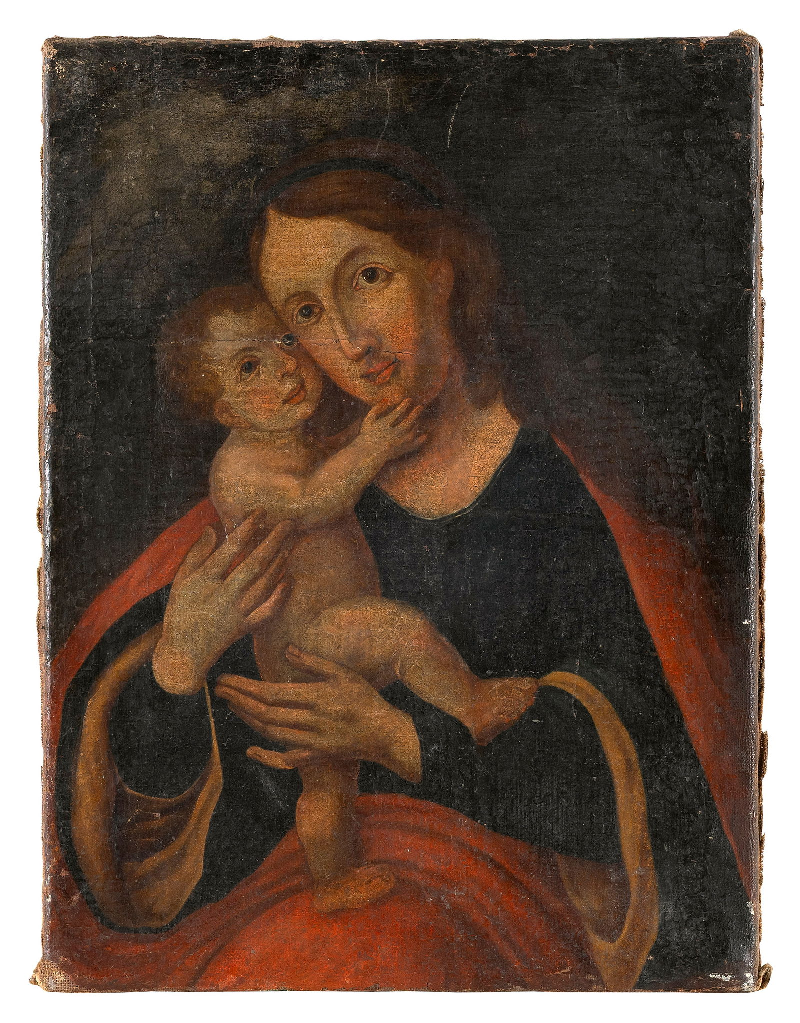 CONTINENTAL SCHOOL (19th Century,), Madonna and Child., Oil on canvas, 20" x 14.75". Unframed.: CONTINENTAL SCHOOL19th CenturyMadonna and Child. Copy of an early work by an old master, possibly Lucas Cranach the Elder. Unsigned.Oil on canvas, 20" x 14.75". Unframed.