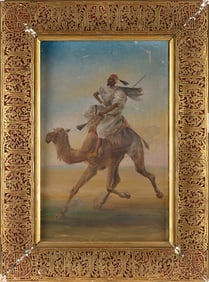 CONTINENTAL SCHOOL (Early 20th Century,), Warrior riding a camel., Oil on canvas, 21.75" x 14".