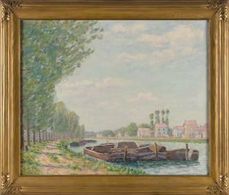 CONTINENTAL SCHOOL (20th Century,), River landscape., Oil on canvas, 23.5" x 28.5". Framed 29" x