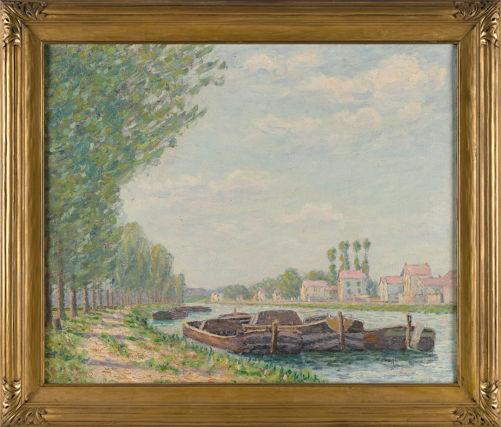 CONTINENTAL SCHOOL (20th Century,), River landscape., Oil on canvas, 23.5" x 28.5". Framed 29" x (1 of 3)