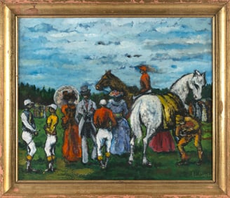 CONTINENTAL SCHOOL (20th Century,), Figures and horses., Oil on board, 18.25" x 21.75". Framed
