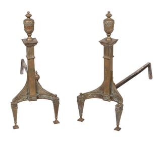 PAIR OF NEOCLASSICAL BRONZE ANDIRONS 19th Century Heights 26".