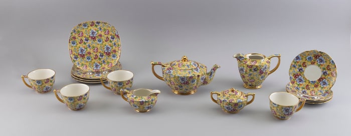 JAMES SADLER AND SONS CHINTZ TEA SET 20th Century