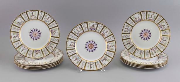 SET OF ELEVEN TIFFANY & CO. "CAROUSEL CHINOIS" PORCELAIN PLATES 20th Century Diameters 10.75".