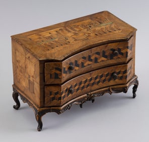 MINIATURE MARQUETRY DRESSER 19th Century Height 5.75". Width 8.5". Depth 4.75".