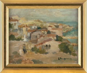 LUCIAN GRIGORESCU (Romania, 1894-1965), Seaside landscape., Oil on board, 8.75" x 10.75". Framed 11"