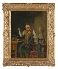 HERMANN (ARMIN) KERN (Hungary, 1838-1912), The tailor., Oil on canvas, 17.25" x 12.75". Framed 22" x