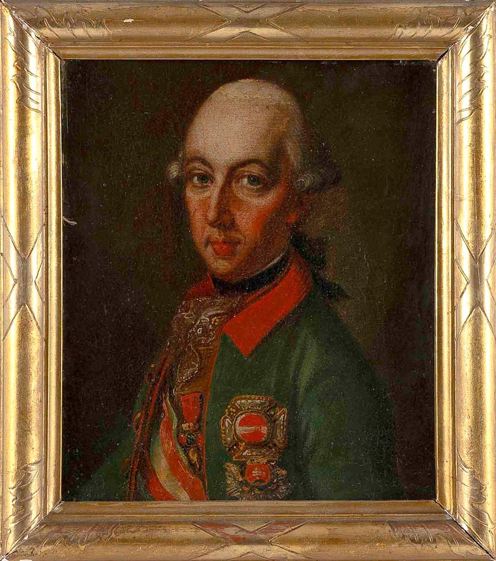 AFTER JOSEPH HICKEL (Austria, 18th Century), Portrait of Joseph II (1741-1790)., Oil on canvas, 9.5": AFTER JOSEPH HICKELAustria, 18th CenturyPortrait of Joseph II (1741-1790). Unsigned.Oil on canvas, 9.5" x 7.5". Framed 11" x 10".