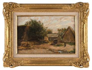 JEAN MARC DUNANT-VALLIER (Switzerland, 1818-1888), Farm scene., Oil on canvas, 10.25" x 15.5".
