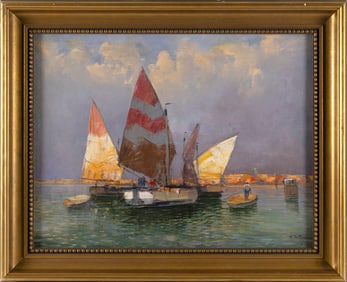 HANS WAGNER (Switzerland, 1885-1949), Italian harbor scene., Oil on canvas, 19.75" x 27.5". Framed