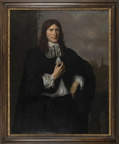 DUTCH SCHOOL (Circa 1600,), Three-quarter-length portrait of a gentleman, Oil on canvas, 45" x 36".