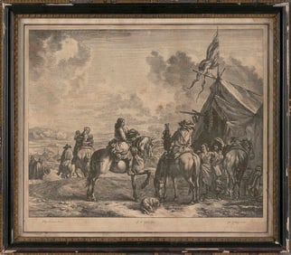 AFTER JAN DE VISSCHER (The Netherlands, 17th Century), Cavalry at camp., Engraving on paper, 14.5" x