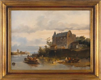 SALOMON LEONARDUS VERVEER (The Netherlands, 1813-1876), River landscpe., Oil on panel, 13.25" x