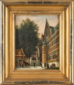 PETRUS GERARDUS VERTIN (The Netherlands, 1819-1893), European courtyard., Oil on panel, 10.5" x 8".