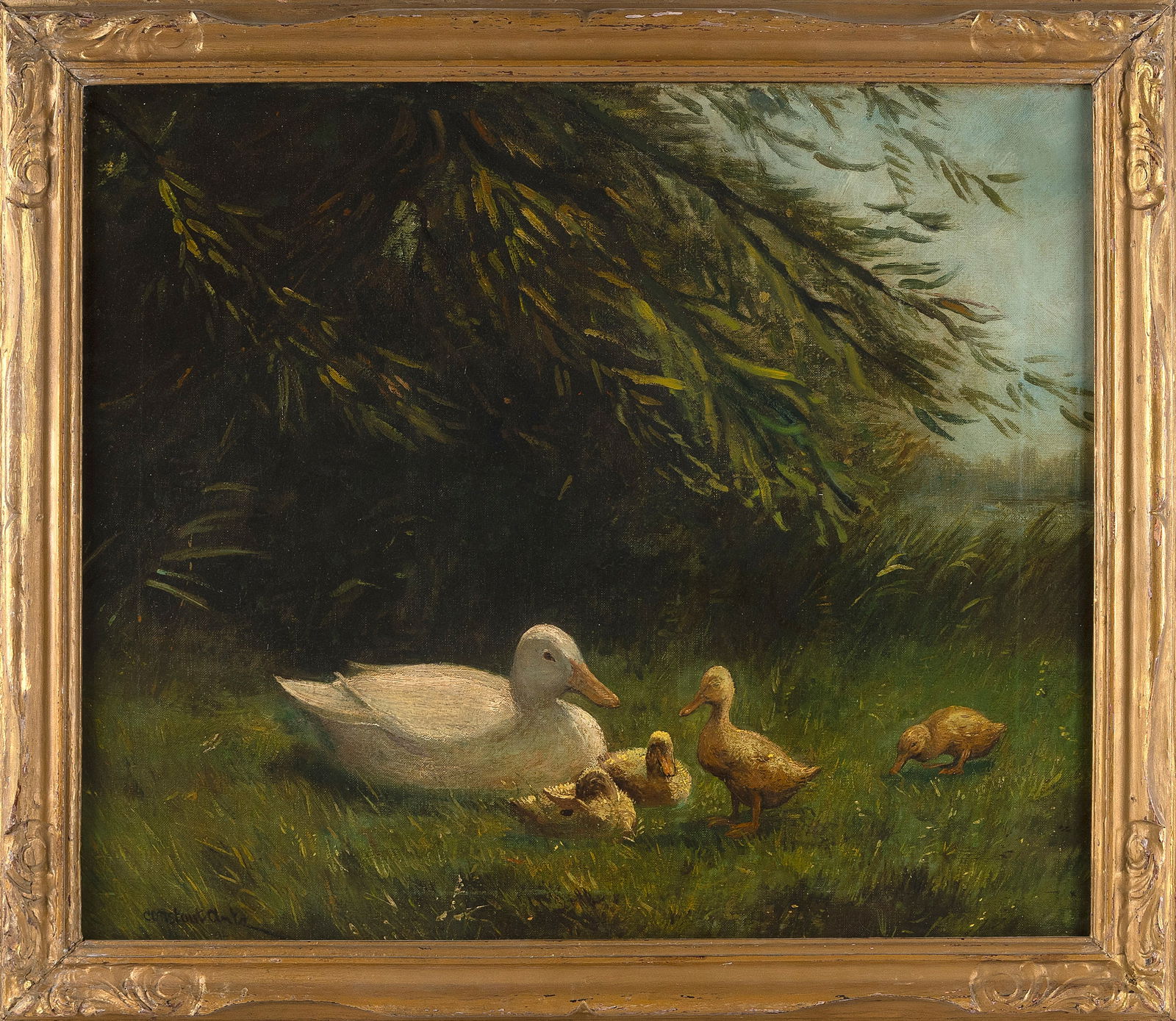 CONSTANT DAVID LUDOVIC ARTZ (The Netherlands, 1870-1951), A family of ducks., Oil on canvas, 21.5" x (1 of 2)