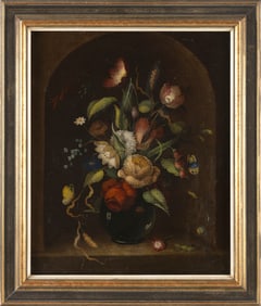 DUTCH SCHOOL (Early 20th Century,), Floral still life., Oil on canvas, 18" x 15". Framed 22" x 19".