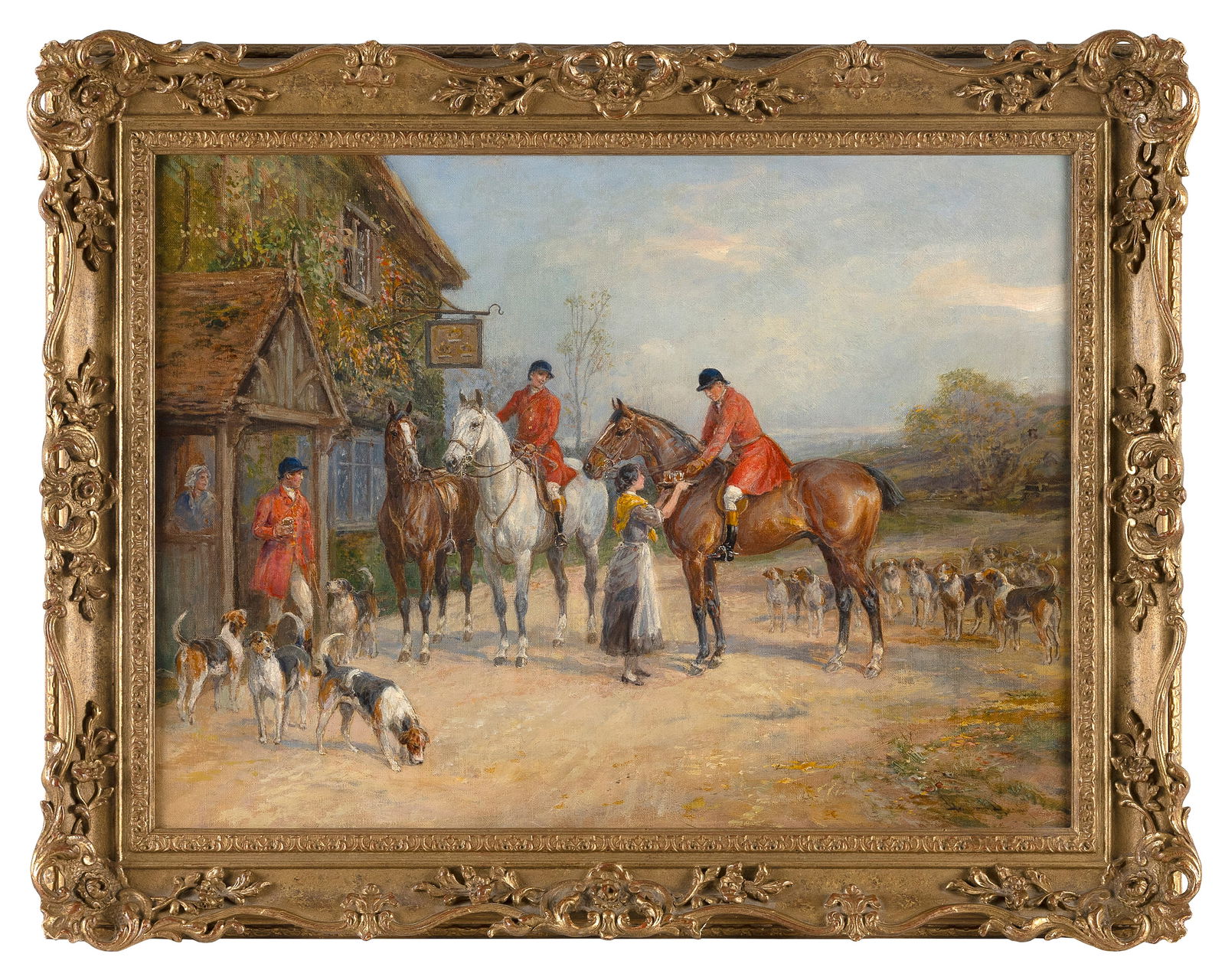 HEYWOOD HARDY (United Kingdom, 1843-1933), Hunt scene., Oil on canvas, 16" x 23". Framed 23" x (1 of 2)