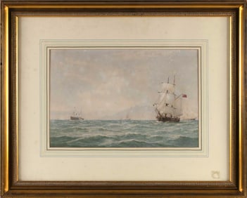 GEORGE STANFIELD WALTERS (United Kingdom/Italy, 1838-1924), British ship off a coast., Watercolor,