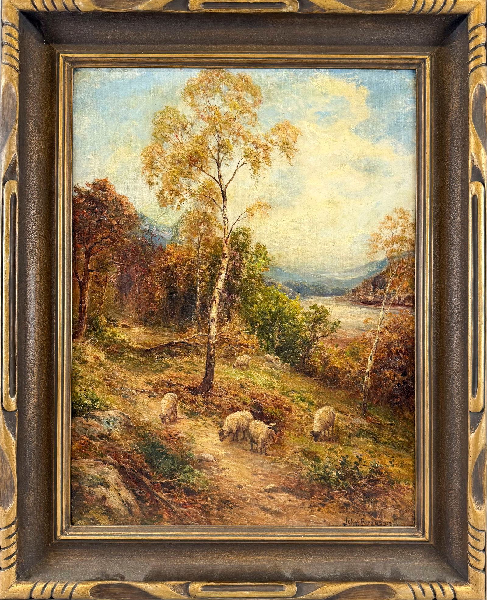 JOHN FERGUSON (United Kingdom, 1841-1926), Sheep grazing in the mountains., Oil on canvas, 24" x (1 of 3)