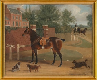 PAINTING OF AN ENGLISH COUNTRY ESTATE 19th Century Oil on canvas, 17" x 21". Framed 18.5" x 22.5".