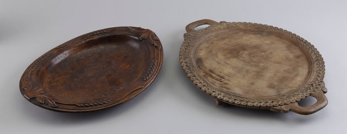 TWO ENGLISH CARVED WOODEN SERVING TRAYS 19th Century