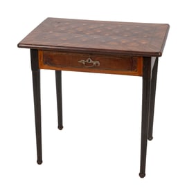 ENGLISH MARQUETRY TABLE 19th Century Height 28". Width 27.75". Depth 19".