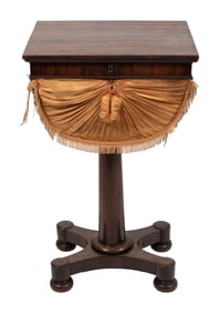 ENGLISH REGENCY ROSEWOOD VENEER SEWING STAND First Half of the 19th Century Height 30.25". Width