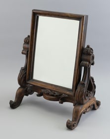 ELABORATELY CARVED WALNUT TABLETOP MIRROR 19th Century Height 17". Width 13". Depth 10".