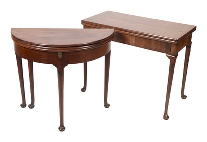 TWO ENGLISH QUEEN ANNE-STYLE MAHOGANY CARD TABLES 19th Century Heights 29" and 29.5".