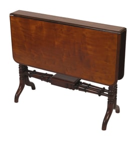 ENGLISH MAHOGANY TUCKAWAY TABLE 19th Century Length 4" plus two 15.75" drop leaves. Width 36".