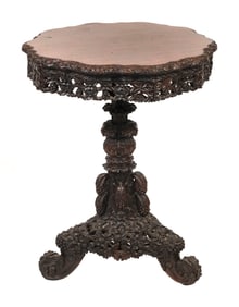 BURMESE ANGLO-INDIAN CARVED ROSEWOOD TABLE 19th Century Height 30.5". Top 23" x 22".