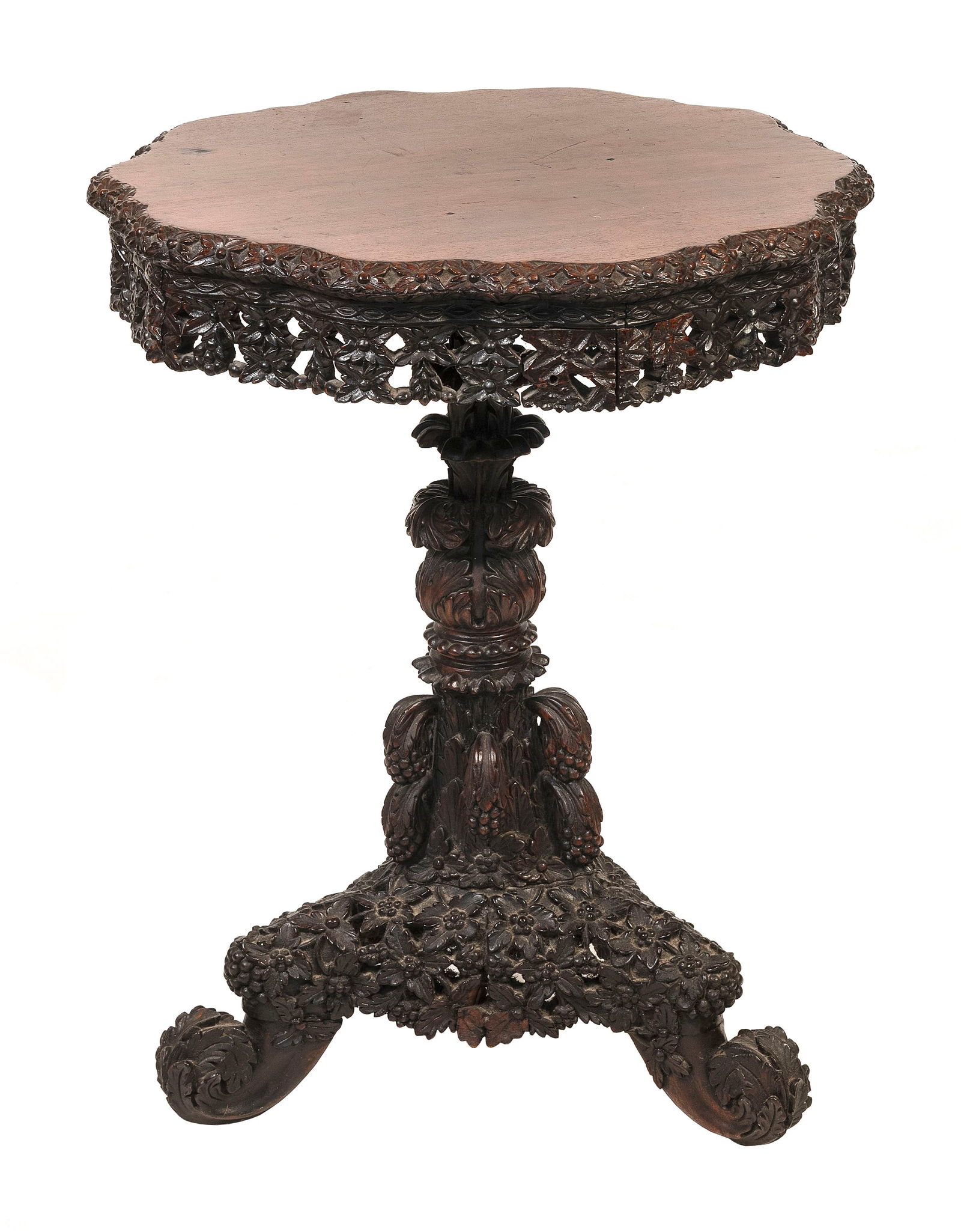 BURMESE ANGLO-INDIAN CARVED ROSEWOOD TABLE 19th Century Height 30.5". Top 23" x 22". (1 of 1)