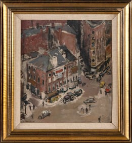 CLARE (TONY) ATWOOD (United Kingdom, 1866-1962), "Haymarket"., Oil on board, 10" x 8.5" sight.