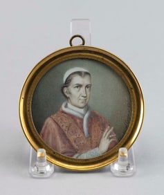 MICHELE ALBANESI (Italy, 1816-1878), Miniature portrait of Pope Leo XII., Framed diameter 3.125".