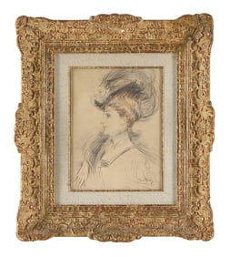 GIOVANNI BOLDINI (Italy, 1842-1931), Bust profile portrait of a woman., Mixed media on paper, 11.5"