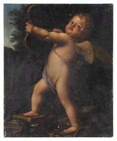 AFTER BALDASSARE FRANCESCHINI (Italy, 19th Century), Cupid with his bow and arrow., Oil on canvas,