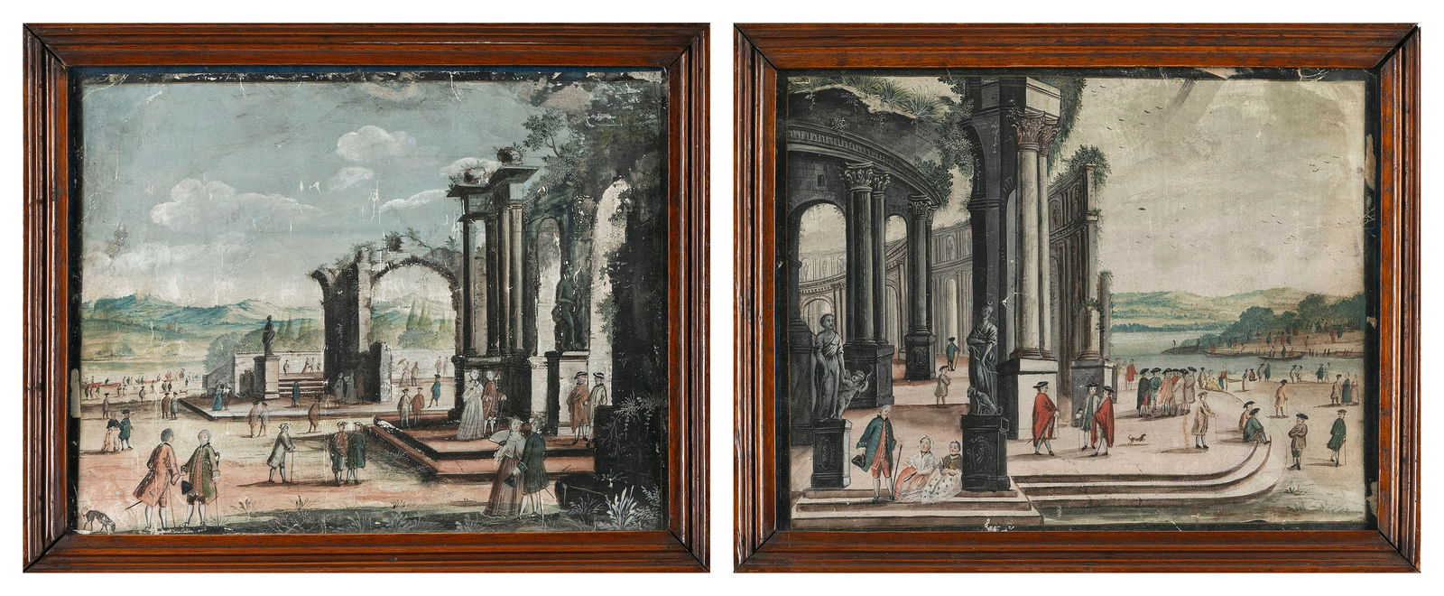 ITALIAN SCHOOL (19th Century,), Two classical views., Watercolors on paper, 9" x 12" sight. Framed (1 of 5)