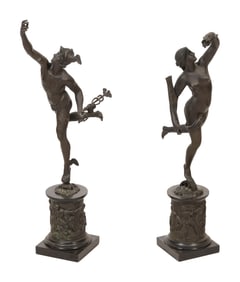 PAIR OF CLASSICAL SCULPTURES OF FORTUNA AND MERCURY Late 19th Century Heights 31".