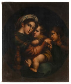 AFTER RAPHAEL (Late 19th/Early 20th Century,), "Madonna della Seggiola" (Madonna of the Chair)., Oil