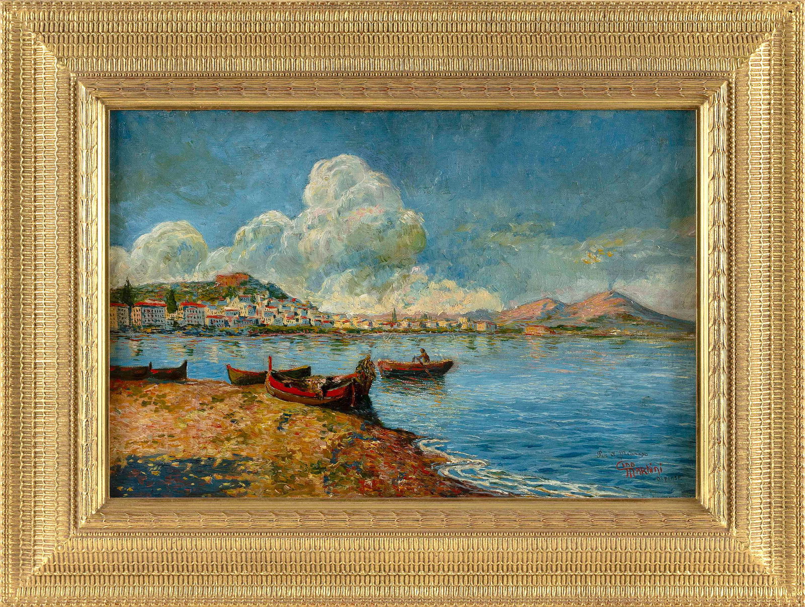 ITALIAN SCHOOL (Early 20th Century,), Italian coastal scene., Oil on canvas, 12" x 18". Framed 18" x (1 of 2)