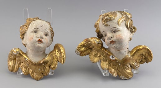 PAIR OF ITALIAN PUTTI CARVINGS 20th Century Heights 10".