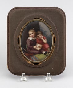 FRANZ TILL (Germany, 19th Century), Miniature portrait of two young children., Watercolor, 3.25" x