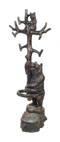 BLACK FOREST-STYLE BRONZE HALL TREE 20th Century Height 69". Umbrella stand width 16". Base width