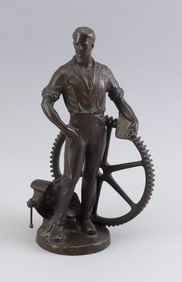 CAST BRONZE INDUSTRIAL SCULPTURE First Half of the 20th Century Height excluding base 10.5".