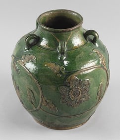 JAPANESE GENNAI-WARE STONEWARE JAR Edo Period, Late 18th Century Height 10". Diameter 8".