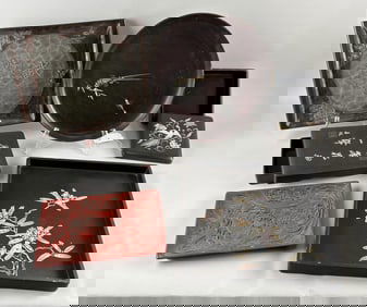 SIX WOOD AND LACQUERED ITEMS 19th/20th Century