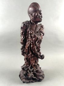 CHINESE CARVED WOOD FIGURE OF A LOHAN Late 19th Century Height 19".